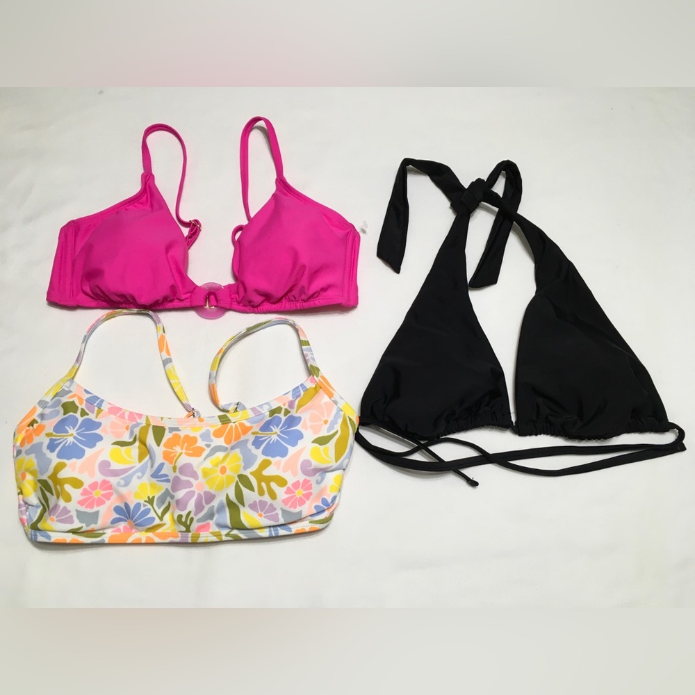 3- Wild Fable Size L (12-14) 1 Floral Wrap 1- Halter 1-Shoulder Strap Bikini Top